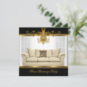 引っ越し祝いパーティーパーティーシャンデリアリッチ金ゴールドブラック 招待状 (スタンド正面)