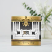 引っ越し祝いパーティーパーティーシャンデリアリッチ金ゴールドブラック 招待状 (スタンド正面)