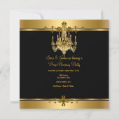 引っ越し祝いパーティーパーティーシャンデリアリッチ金ゴールドブラック 招待状 (裏面)