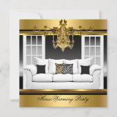 引っ越し祝いパーティーパーティーシャンデリアリッチ金ゴールドブラック 招待状 (正面)