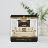 引っ越し祝いパーティーパーティーシャンデリアリッチ金ゴールドブラック 招待状 (スタンド正面)