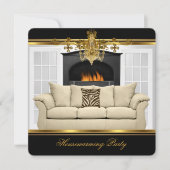 引っ越し祝いパーティーパーティーシャンデリアリッチ金ゴールドブラック 招待状 (正面)