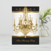 引っ越し祝いパーティーパーティーシャンデリアリッチ金ゴールドブラック 招待状 (スタンド正面)