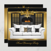 引っ越し祝いパーティーパーティーシャンデリア金ゴールドブラック 招待状 (正面/裏面)