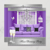 引っ越し祝いパーティーパーティーシャンパンシャンデリアソファ 招待状 (正面/裏面)