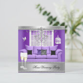 引っ越し祝いパーティーパーティーシャンパンシャンデリアソファ 招待状 (スタンド正面)