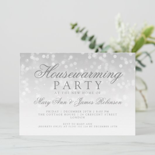 引っ越し祝いパーティーパーティーシルバースパークルライト 招待状 (スタンド正面)