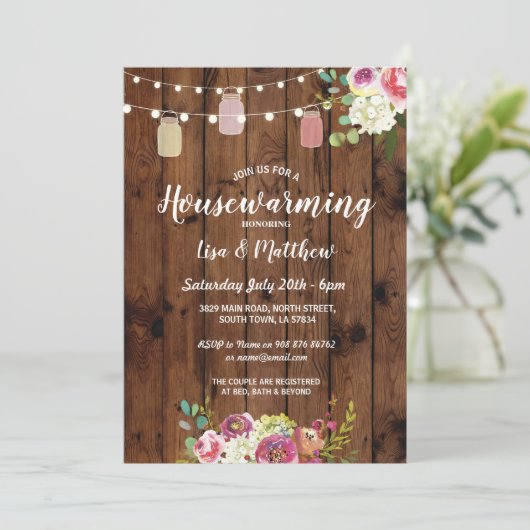 引っ越し祝いパーティーパーティージ素朴ャーズウッドフローラ招待状 招待状 (スタンド正面)