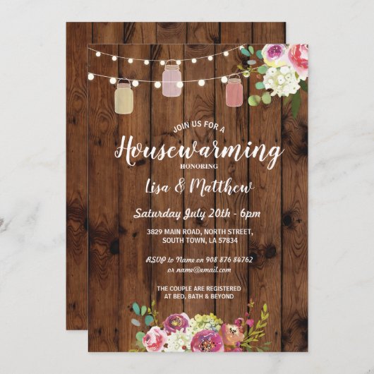 引っ越し祝いパーティーパーティージ素朴ャーズウッドフローラ招待状 招待状 (正面/裏面)