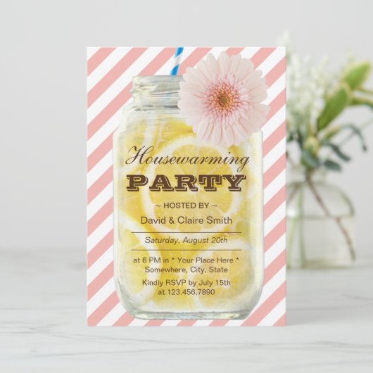 引っ越し祝いパーティーパーティースウィートストライプサマーレモネード 招待状 (スタンド正面)