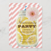 引っ越し祝いパーティーパーティースウィートストライプサマーレモネード 招待状 (正面/裏面)