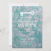 引っ越し祝いパーティーパーティースケルトン鍵ティール(緑がかった色)大理石 招待状 (正面)