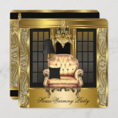 引っ越し祝いパーティーパーティーダマスクシャンデリア金ゴールド椅子 招待状 (正面/裏面)