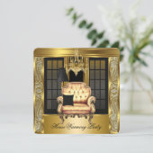 引っ越し祝いパーティーパーティーダマスクシャンデリア金ゴールド椅子 招待状 (スタンド正面)