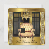 引っ越し祝いパーティーパーティーダマスクシャンデリア金ゴールド椅子 招待状 (正面)