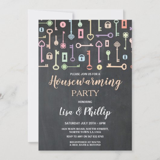 引っ越し祝いパーティーパーティーチョー素朴ク鍵ロックデジタル 招待状 (正面)