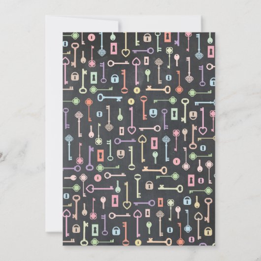 引っ越し祝いパーティーパーティーチョー素朴ク鍵ロックデジタル 招待状 (裏面)