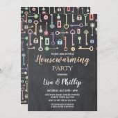 引っ越し祝いパーティーパーティーチョー素朴ク鍵ロックデジタル 招待状 (正面/裏面)