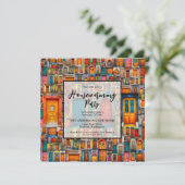 引っ越し祝いパーティーパーティードアーズコラージオレンジブルー 招待状 (スタンド正面)