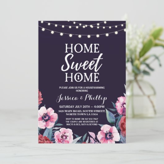 引っ越し祝いパーティーパーティーネイビーピンクニューホーム招待状 招待状 (スタンド正面)