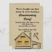 引っ越し祝いパーティーパーティーハウス&鍵 招待状 (正面/裏面)