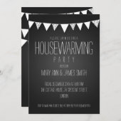 引っ越し祝いパーティーパーティーハートバンティンブラック 招待状 (正面/裏面)
