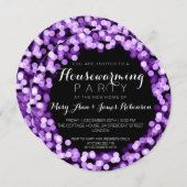 引っ越し祝いパーティーパーティーパープルスパークリーライト 招待状 (正面/裏面)