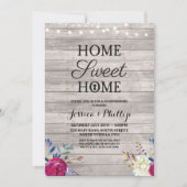 引っ越し祝いパーティーパーティーピンクフラワーズニューホームグレーウッド 招待状 (正面)