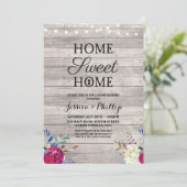 引っ越し祝いパーティーパーティーピンクフラワーズニューホームグレーウッド 招待状 (スタンド正面)