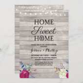 引っ越し祝いパーティーパーティーピンクフラワーズニューホームグレーウッド 招待状 (正面/裏面)