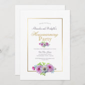 引っ越し祝いパーティーパーティーピンクフローラ縁ど金ゴールド 招待状 (正面/裏面)