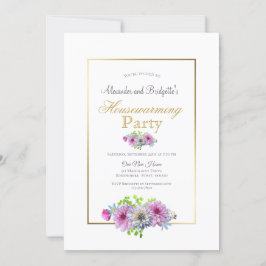 引っ越し祝いパーティーパーティーピンクフローラ縁ど金ゴールド 招待状