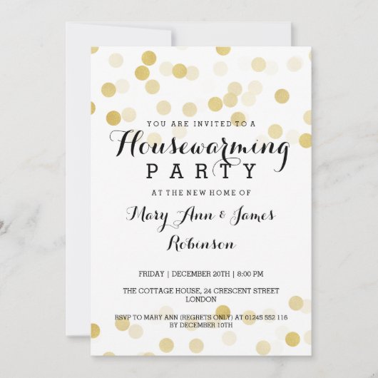引っ越し祝いパーティーパーティーフェイク金箔グリッター灯 招待状 (正面)