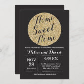 引っ越し祝いパーティーパーティーブラック金ゴールドグリッター招待状 招待状 (正面/裏面)