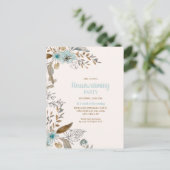 引っ越し祝いパーティーパーティーブルーブラウンフローラボー ポストカード (スタンド正面)