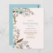 引っ越し祝いパーティーパーティーブルーブラウンフローラボー ポストカード (正面/裏面)