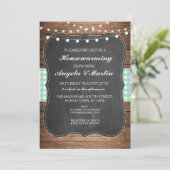 引っ越し祝いパーティーパーティーミントチェックウッドホームBBQ招待状 招待状 (スタンド正面)