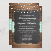 引っ越し祝いパーティーパーティーミントチェックウッドホームBBQ招待状 招待状 (正面/裏面)