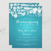 引っ越し祝いパーティーパーティーモダンドットターコイズ 招待状 (正面/裏面)