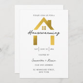 引っ越し祝いパーティーパーティーモダンミニマリストホーム金ゴールド 招待状 (正面/裏面)