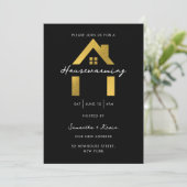 引っ越し祝いパーティーパーティーモダンミニマリストホーム金ゴールド 招待状 (スタンド正面)