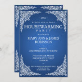 引っ越し祝いパーティーパーティーヴィンテージが青に旋回 招待状 (正面/裏面)
