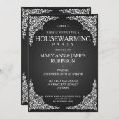 引っ越し祝いパーティーパーティーヴィンテージが黒に旋回 招待状 (正面/裏面)