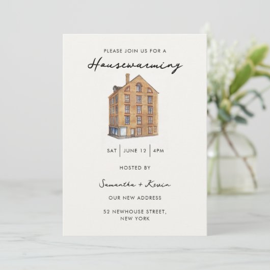 引っ越し祝いパーティーパーティーヴィンテージウォーターカラーホーム 招待状 (スタンド正面)