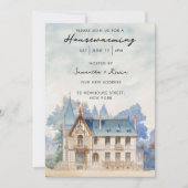 引っ越し祝いパーティーパーティーヴィンテージウォーターカラーホーム 招待状 (正面)