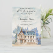 引っ越し祝いパーティーパーティーヴィンテージウォーターカラーホーム 招待状 (スタンド正面)