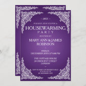引っ越し祝いパーティーパーティーヴィンテージスワール紫 招待状 (正面/裏面)