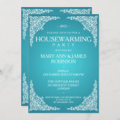 引っ越し祝いパーティーパーティーヴィンテージ旋回ターコイズ 招待状 (正面/裏面)