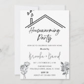 引っ越し祝いパーティーパーティーヴィンテージ白黒 招待状 (正面)