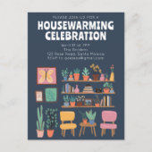 引っ越し祝いパーティーパーティー招待状かわいいリビングルームの棚 ポストカード (正面)